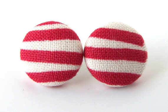 Christmas earrings white red crimson stripes by KooKooCraft