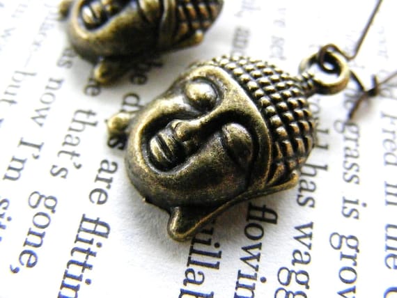 Sweet Little Bronze Buddha Earring Dangles on by meiguidesigns