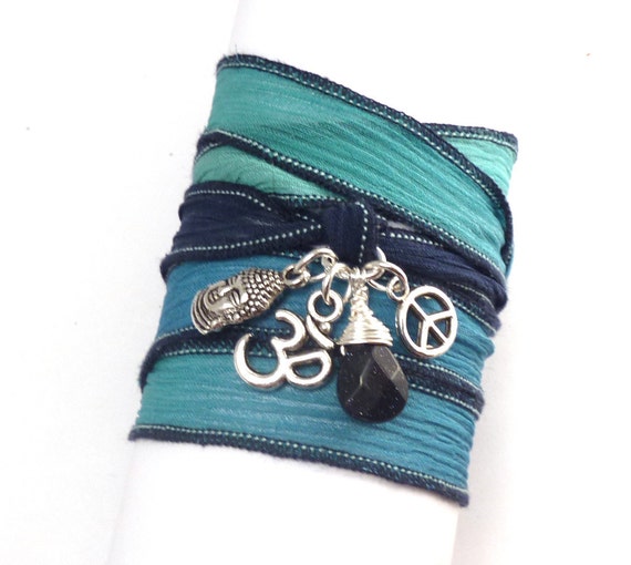Boho Chic Silk Wrap Bracelet with Buddha Om by charmeddesign1012
