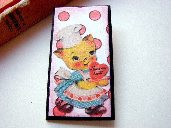 Valentine Pin Brooch Baker Kitten Here's My Heart by mimiandlucy