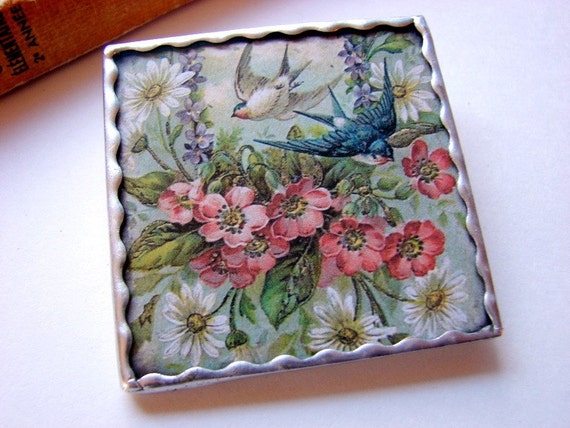 Big Soldered Glass and Bookboard Pin Brooch Blue by mimiandlucy