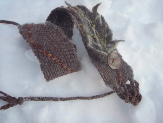 Handweave Headband brown alpaga and felting leaf von MaggiesSoaps