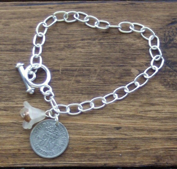 1939 Sixpence Bracelet with Golden Flower by beadingshaz on Etsy