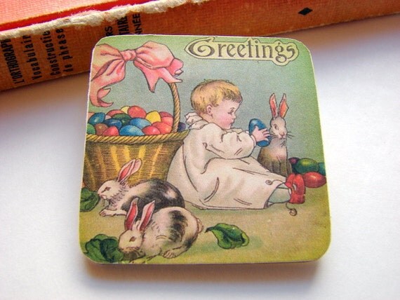 Big Wood Pin Brooch Easter Greetings Child with von mimiandlucy