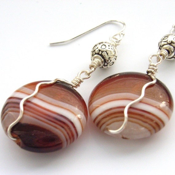 Earrings with coffee agate gemstones von BlueForestJewellery