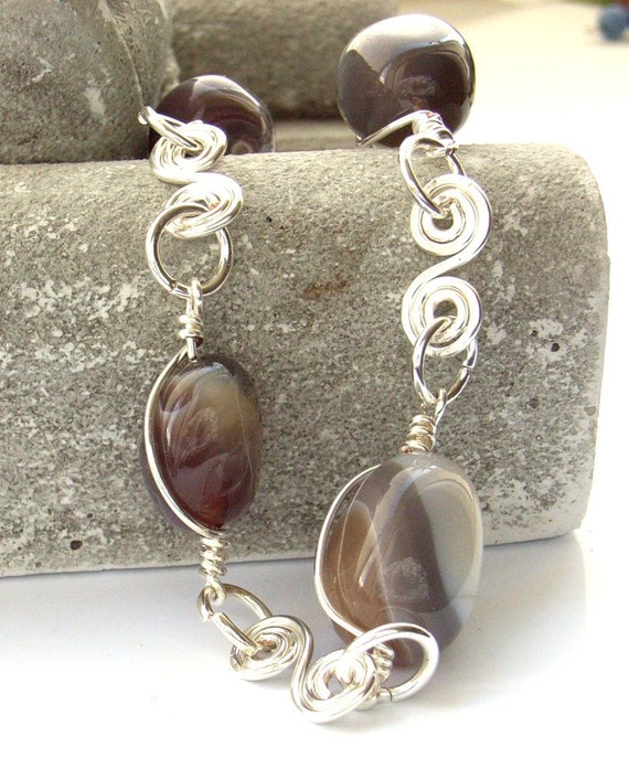 Bracelet wire work gemstone Botswana agate von BlueForestJewellery
