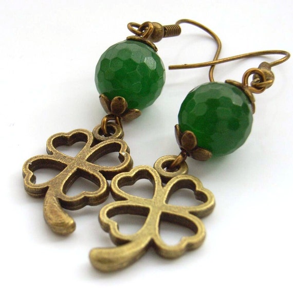 Charm earrings gemstone clover antique von BlueForestJewellery