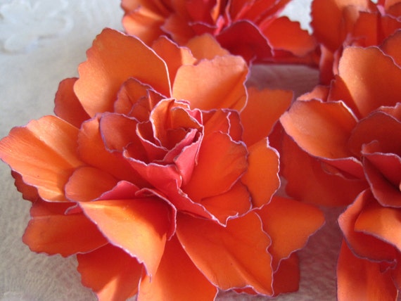 Two Tone TangerineRed Handmade Paper Flowers by mjsPaperCreations
