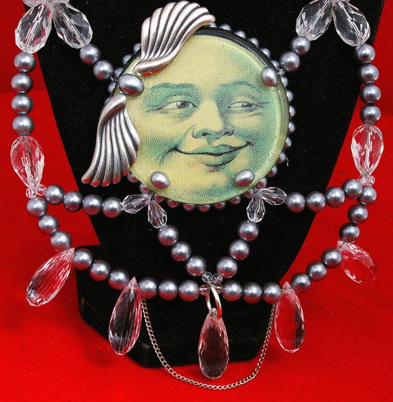 Victorian Moon necklace resin retro deco art von whiskeydarling