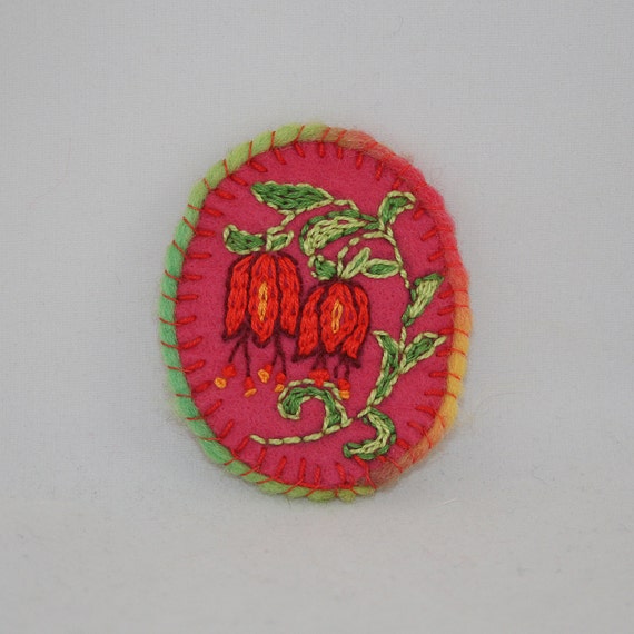 Embroidered Brooch Fantasy Bell Flowers on felt  by Lynwoodcrafts