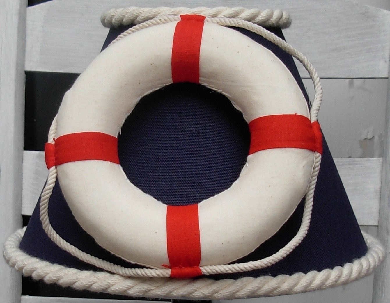 Ahoy Nautical Boat Themed Lamp Shade with Navy Blue Canvas Rope Red White