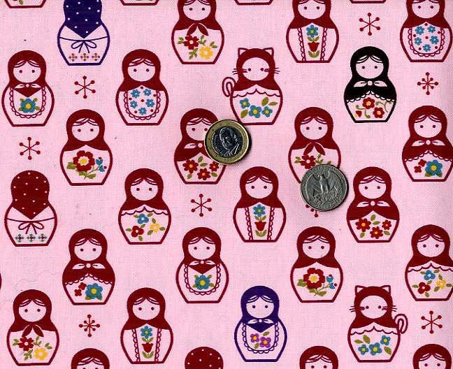 Matryoshka Print Oxford Fabric Japanese Fabric Half Yard Pink