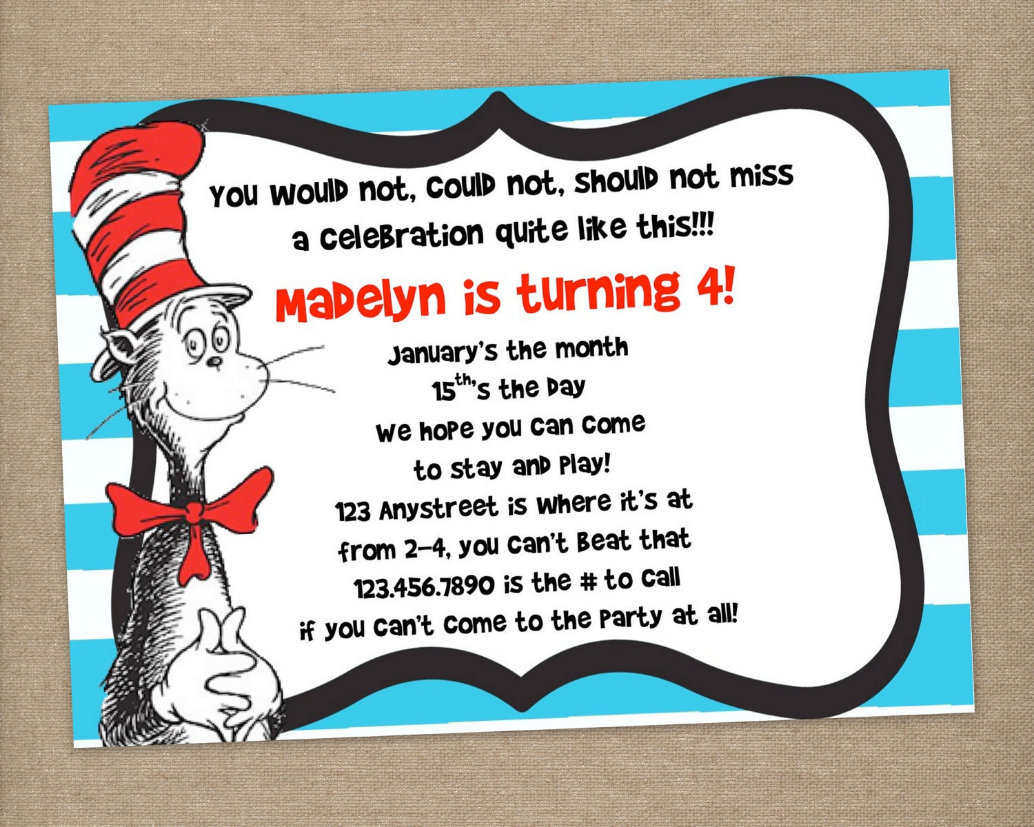 Cat in the hat party, Seuss party, Birthday fun